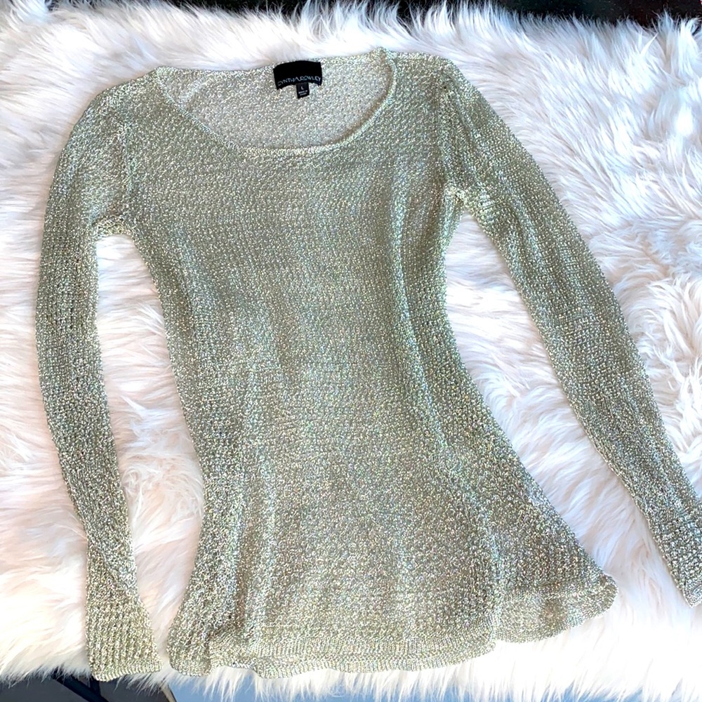 Cynthia Rowley Crochet Silver Shimmer Top